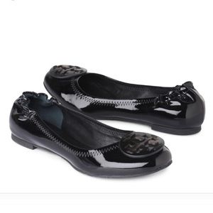 Tory Burch Shiny Black Leather Flats
